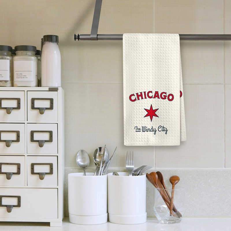 Cute Kitchen Towels – Chicago “The Windy City” Neutral Beige