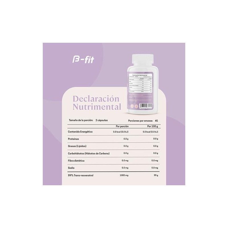 B-FIT TransResveratrol 1000mg - Cápsulas Vcaps