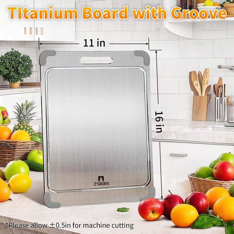 ZYBIDEAL 100% Pure Titanium Cutting Board with Grooves, Update Double