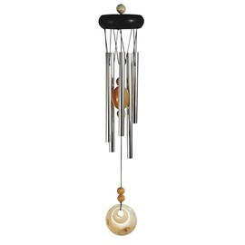 ICE ARMOR 20" Long Wooden Top Geode Wind Chime with Beige Gem Statue Sculpture Ornament Decoration Garden Decor Ideas for Housewarming, Holidays and Birthdays Great Collectible