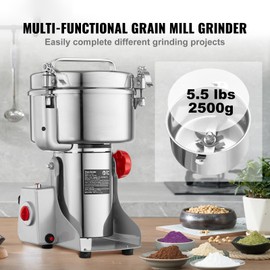 Happybuy 2000g Electric Grain Mill Grinder, High Speed 3400W Commercial Spice Grinders, Stainless Steel Pulverizer Powder Machine, for Dry Grains Spices Cereals Coffee Corn Pepper, Swing Type