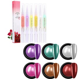SULLMAR SULLMAR 6Pcs Nail Cuticle Oils Nutrition Oil Pen and Chrome Nail Powder for Beautiful Mirror Effect Chrome Powder