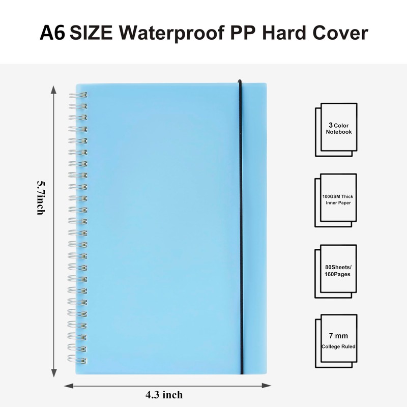 MSTONAL 3 Pack Small Notebook, A6 Spiral Notebooks College Ruled