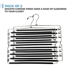 USTECH Arm Pants Hanger-8 Tier, Multi Tier Swing Hanger with Foam Padding & Removable Arm, Storage Organizer, Pack of 2, Foldable