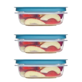 Rubber maid Storage Containers, Easy Find Lids, Teal, 3 cup, Flex & Seal, Leak Proof Lids, Food Storage Set, Clear Meal Prep Flex Containers, 3 Piece Set, Utenselux