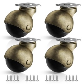 ANDUTEES Furniture Wheels 4 Pack, 1.5 Inch Ball Caster Wheels, Brass Casters Set of 4, Plate Swivel Small Castors for Furniture, Kitchen, Cabinet, Table, Max Load Capacity 200 LBS(with Screws)