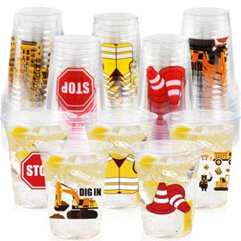 CUPLOOV 50 Pcs Construction Party Decoration Cups, 12 Oz Construction Theme Birthday Party Plastic Cups Disposable Dump Truck Glasses for Home Traffic Zone Birthday Party Favors Supplies Decoration