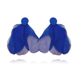 RCHENGYANUIMA Boho Exaggerated Statement Blue Alloy Round Big Fabric Flowers Chiffon Long Tassel Drop Earrings for Women Teen (royal blue)