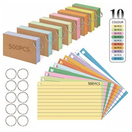 500 Pieces Ruled Index Cards Revision Cards with Ring Binder Ring Kraft Paper Ruled Index Cards for Office School Home Study 5 x 3 Inch (Pack of 500)