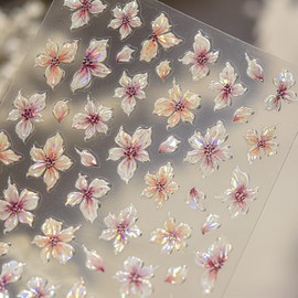 LIFOOST Pink Lily Flower Nail Stickers 5D Embossed Spring Floral for Nail Art Design Self-Adhesive Nail Accessories Manicure Sliders Decals