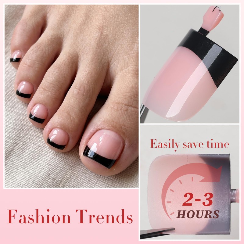 Fake Toe Nail Press ons-Black French Tip Press on Toenails