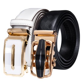 Barry.Wang Mens Ratchet Belt 2 Pack Buckle Gift Set Dress Belts Leather Slide Strap Automatic 1 3/8" Wedding Business