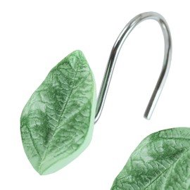Green Leaf Shower Curtain Hooks: Decorative Hooks for Floral Leaves Tropical Plant Botanical Spring Flower Tree Themed Shower Curtain - Farmhouse Boho Shower Curtain Rings for Bathroom