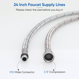 BATHLAVISH 24" Length Faucet Supply Lines 3/8" Comp x M10 Male Connector Line Braided Stainless Steel Nylon Sink Hose Extension for Bathroom Kitchen Faucet 2Pcs (1 Pair)