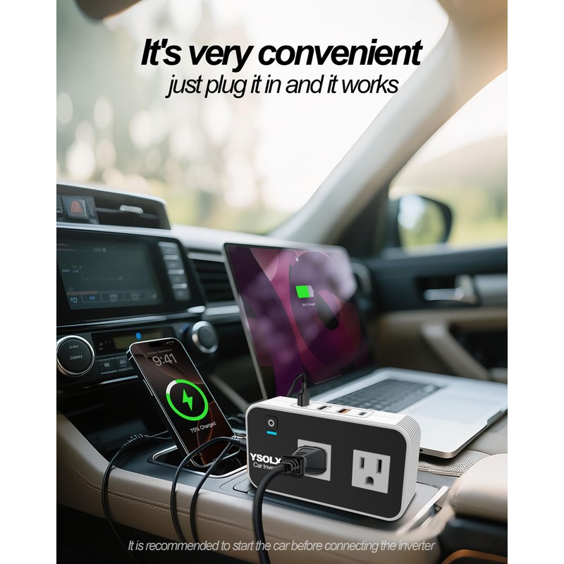 YSOLX 200W Car Power Inverter 12V to 110V for Vehicles,