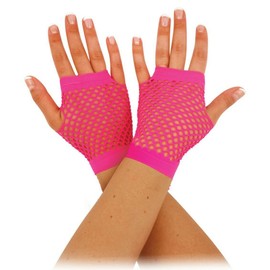 Vibrant Neon Pink Short Fishnet Gloves (1 Pair) - Perfect Accessory for Parties, Festivals, World Book Day, Raves, & Fashionistas