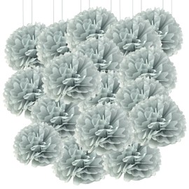 Qimoo 20pcs Gray Paper Pom Poms Decorations, DIY Decorative Tissue Paper Pom-poms Flowers Ball for Party Wedding Outdoor Decoration