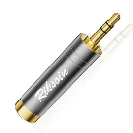 6.35mm to 3.5mm Converter Plug, RIKSOIN Stereo Mini Plug (Female) to Stereo Standard Plug (Male) Earphone Plug Jack Converter, 24K Gold Plated, for Electronic Piano, Headphones, Amplifiers