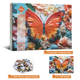 Hiwhy Jigsaw Puzzle 1000 Pieces Quilled Paper Butterfly Puzzle – Enchanted Nature Puzzle, Whimsical 3D Spring Florals, Challenging Adult Wall Art