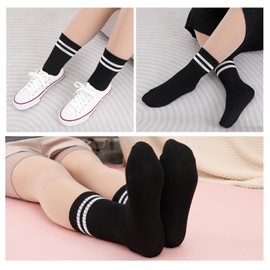 Utensilsto 6 paia di calzini da donna e da uomo, tennis, 35-38, 39-42, 43-46, calzini sportivi con righe, in cotone, calzini sportivi per donna e uomo, Nero , 35-38