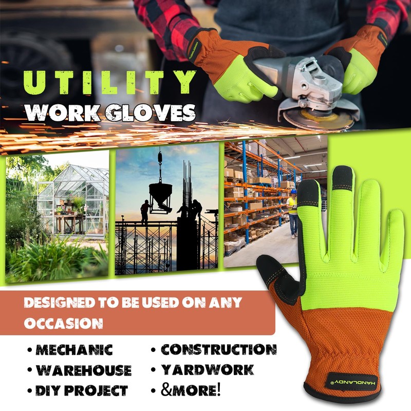 HANDLANDY Mens Work Gloves, Flexible Utility Working Gloves, Touch Screen