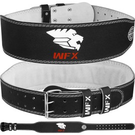 WFX Leather Weight Lifting Belt Gym Body Building Fitness Heavy Duty 10 Adjustable Holes 4” Padded Lumbar Back Support Bodybuilding Weightlifting Powerlifting Squats Strength Workout (S, Black)
