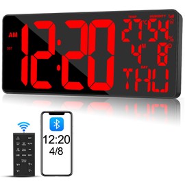 Xflyee [2024 New] 18" Digital Wall Clock Large Display/Bluetooth Sync Time, Large Wall Clock with Remote Control, Auto DST, Alarm, Temperature and Date - Easy to Read and Set Timer