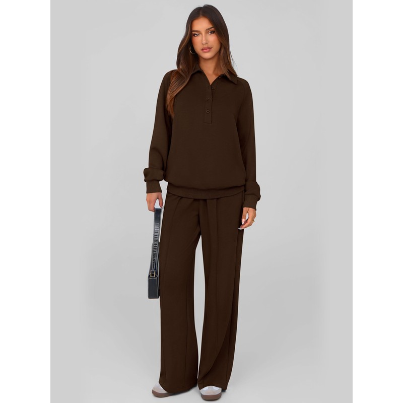 PRETTYGARDEN Women Fall 2 Piece Outfits Sweatsuits Quarter Button Long