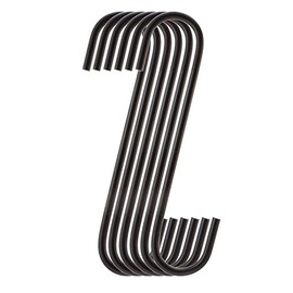 RuiLing 6-Pack Antistatic Coating Solid Steel Hanging Hooks - S Shaped Hook Heavy-Duty S Hooks, for Kitchenware, Pots, Utensils, Plants, Towels, Gardening Tools, Clothes 6" Black S Hook