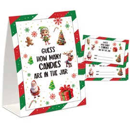 UHADRE Guess How Many Christmas Game, Christmas Party Game, Baby Shower Guessing Game, How Many Cards, Candy Guessing Game Sign and Cards Set(One Sign with 50 Cards)-SDGC01