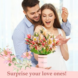 3 Pack Paper Flower Pop Up Cards,Forever Bouquet 3D Popup Paper Greeting Cards with Note Cards and Envelopes for all occasion,Mother's Day Gift,Birthday,Valentine,Christmas(Cherry Blossoms+Lily+Rose)