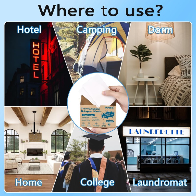 Poesie Travel Laundry Detergent Sheets 120 Sheets Liquidless Clothes Washing