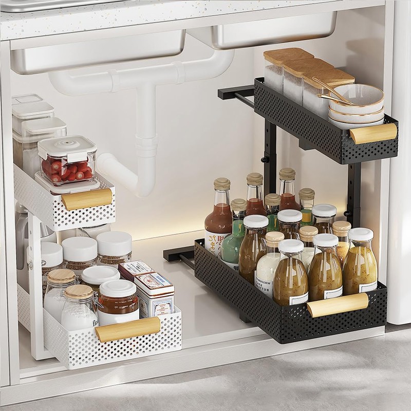 Under Sink Organizer, 2 Packs 2 Tier Under Sink Organizers