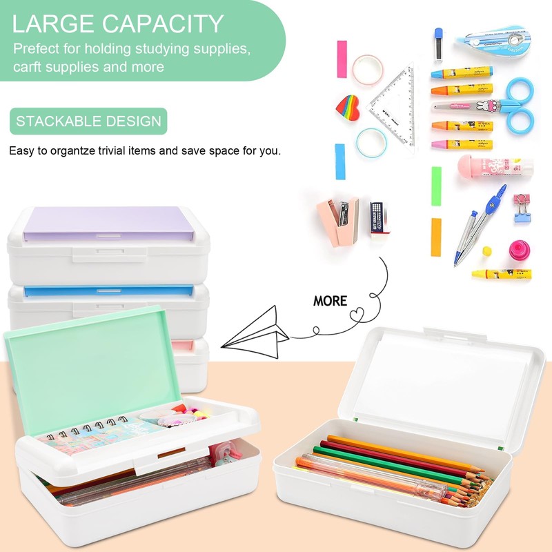 SFLHHDM Pencil Box, Double Layer Large Capacity, White Green, 1pcs