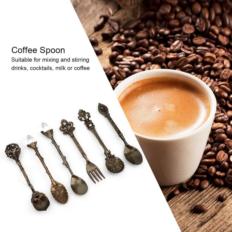 6 Pcs/Set Vintage Carved Coffee Spoons Teaspoons Retro Zinc Alloy