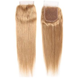 Tuheerst Lace Closure Bresilienne Cheveux Humain 4x4 Lace Closure Straight #27 Closure Blonde with Baby Hair Brazilian Remy Hair No Smell Hair Closure 12 Inches