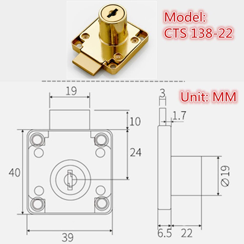 CT-138-22 Cabinet & Door Lock Set - Letter Box Lock,