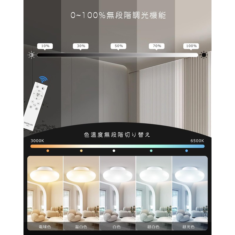 LED Ceiling Light, 4 Tatami, 6 Tatami Mats, Smartphone Control,