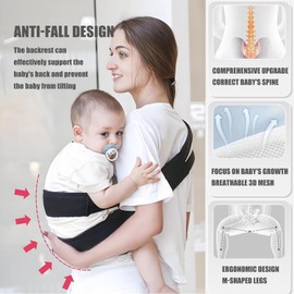 AIRCADIA Portability Baby Carrier, Children's Carrier Side Baby Sling Carrier Baby with Non-Slip Hip Seat Sling Toddler Hip Carrier Toddler Carrier Ergonomic from 6 Months (6.4-20 kg) Grey