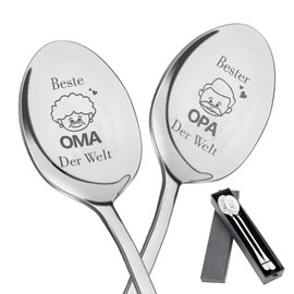 Pack of 2 Grandma and Grandpa Gifts, Coffee Spoons with Engraving, Best for Christmas Gifts, Birthday, Easter, Custom Spoon as a Meaningful Gift Gift Box, Christmas Gifts for Her Grandparents