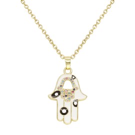 Sonateomber Gold Hamsa Hand Pendant Necklaces for Women Girls - Fancy Cute Dainty Colorful Stone Rhinestone Cubic Zirconia Black White Enamel Paint Palm Amulet Chain Jewelry Valentines Gift