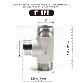 AGUTEA 304 Stainless Steel 1” Tee Male NPT T Shape 3 Way Cast Fitting (Pack of 1) (1 INCH)