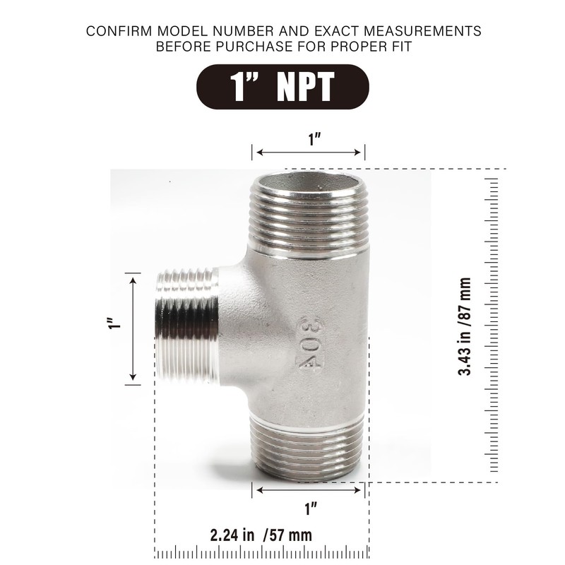 AGUTEA 304 Stainless Steel 1” Tee Male NPT T Shape
