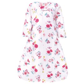 Hudson Baby Unisex Baby Long Sleeve Plush Faux Fur Sleeping Bag, Wearable Blanket, Butterfly Floral, 12-18 Months