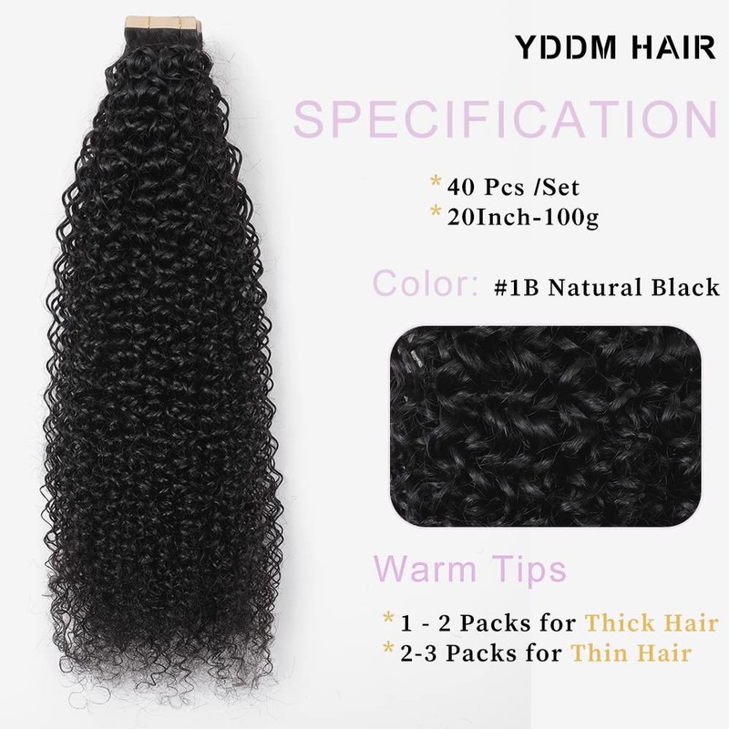 YDDM 20 Inch Tape Extensions Real Hair 40 Pieces 100