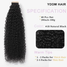 YDDM 20 Inch Tape Extensions Real Hair 40 Pieces 100 g Black Kinky Curly Tape-In Hair Extensions Real Hair Black Women Tapes Invisible Extensions Real Hair Tape Extensions Real Hair Tape Extensions Real Hair