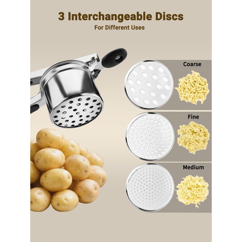 Potato Ricer, Heavy Duty Stainless Steel Potato Masher and Ricer