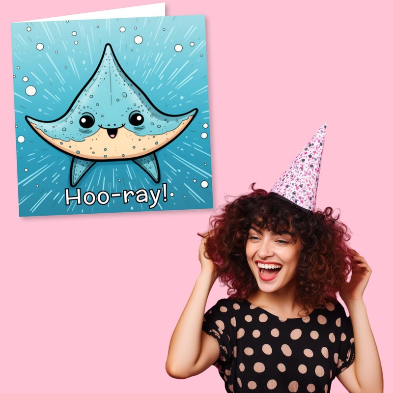 Cartoon Stingray Birthday or Celebration Card - Stingray Design -