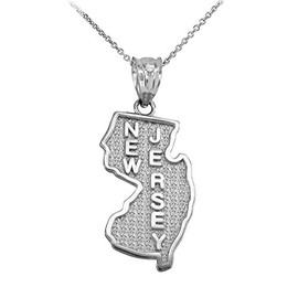 Sideways Crosses New Jersey State NJ Map Pendant Necklace in 925 Sterling Silver, 22"