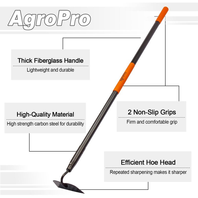 AgroPro Hoe Garden Tool, Heavy Duty Garden Hoe for Weeding,